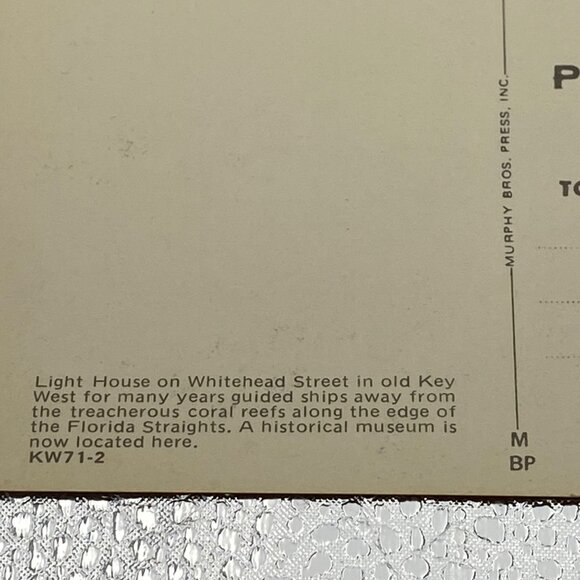 Vintage Key West FL Lighthouse Postcard By Murphy Bros.‎ Press Inc. Unposted - Picture 4 of 5
